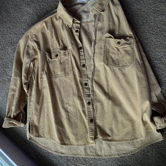 Corduroy, tan button up - Picture 3 of 3